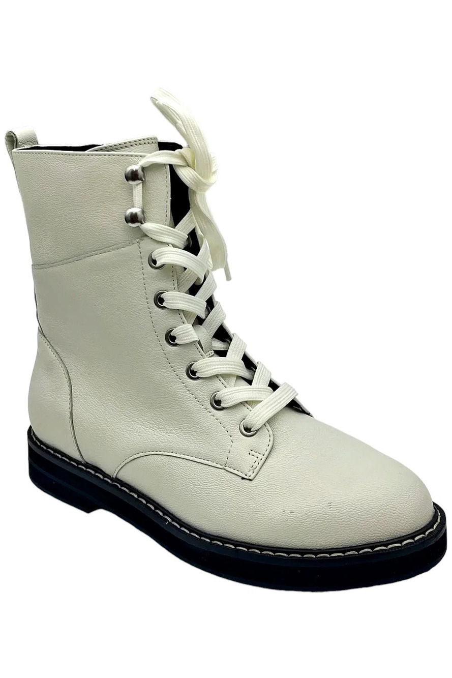 NYDJ Women's Estella Distressed Goat Leather Combat Boots Off White - Medium